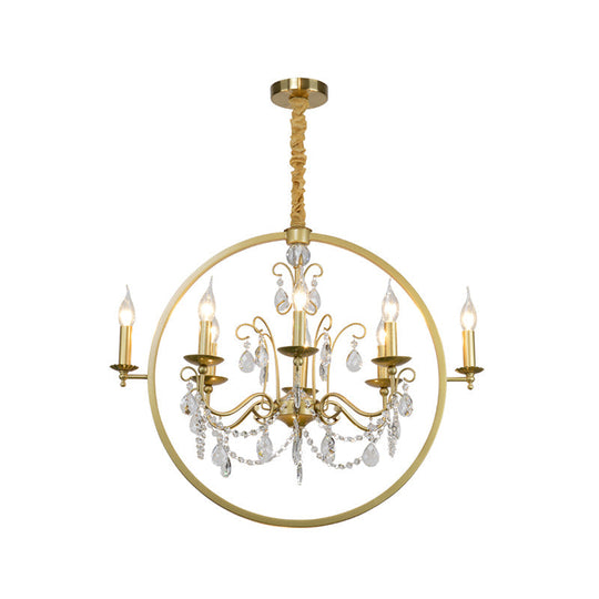 Modern Metal Candelabra Ceiling Light: 6/8 Light Brass Chandelier with Crystal Drop