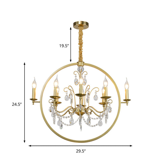 Modern Metal Candelabra Ceiling Light: 6/8 Light Brass Chandelier with Crystal Drop