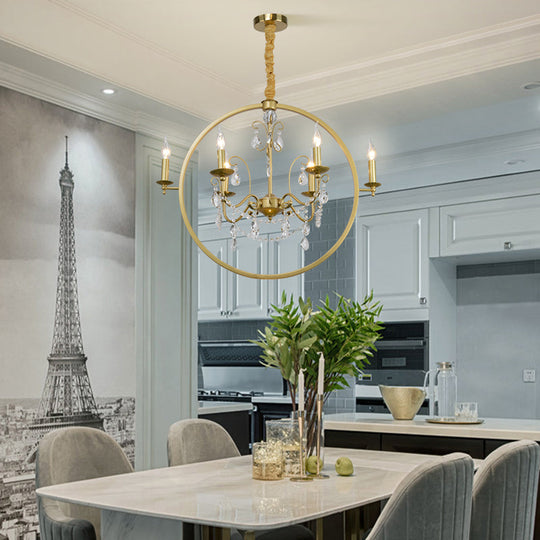 Modern Metal Candelabra Ceiling Light: 6/8 Light Brass Chandelier with Crystal Drop