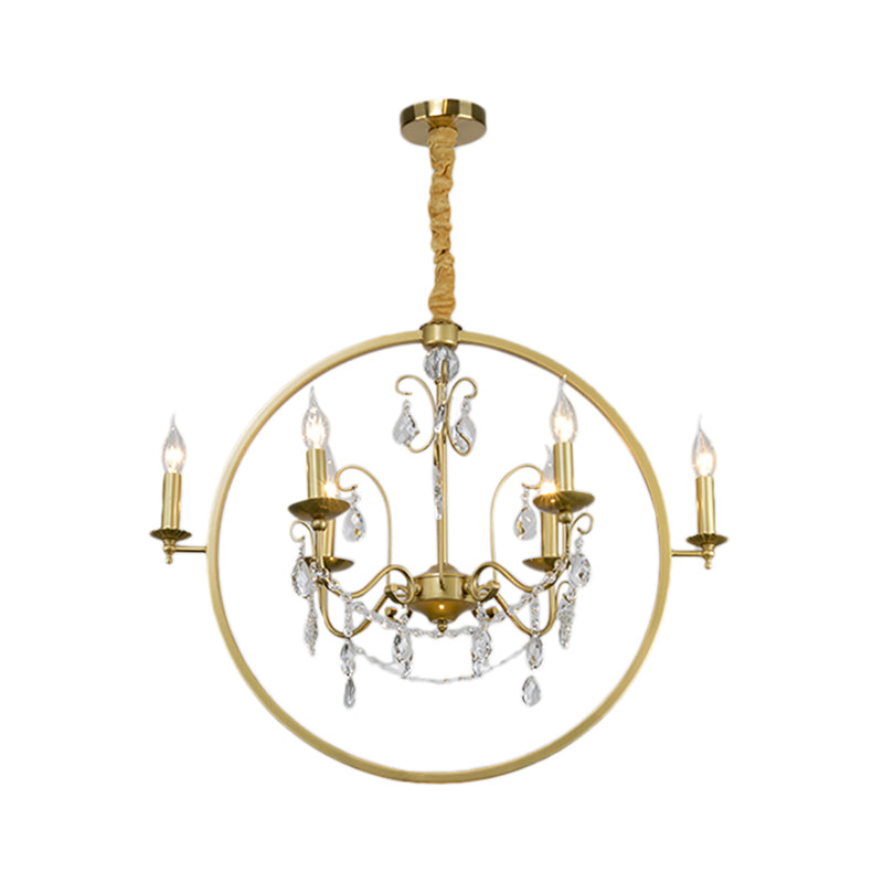 Modern Metal Candelabra Ceiling Light: 6/8 Light Brass Chandelier with Crystal Drop