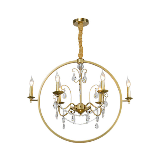 Modern Metal Candelabra Ceiling Light: 6/8 Light Brass Chandelier with Crystal Drop