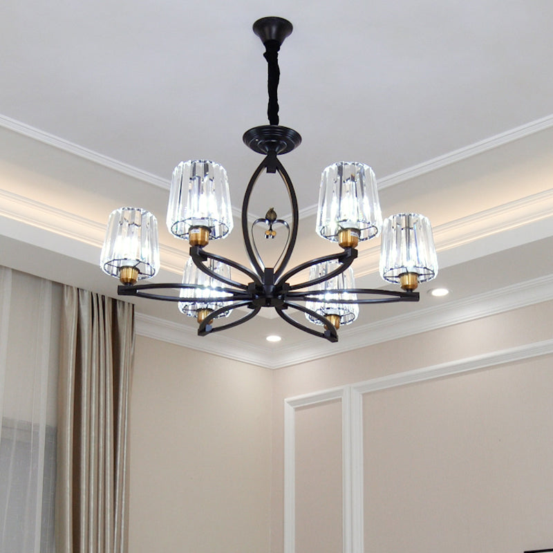 Vintage Crystal Block Ceiling Light - Tapered Design with 3/6 Hanging Lights for Dining Room in Black