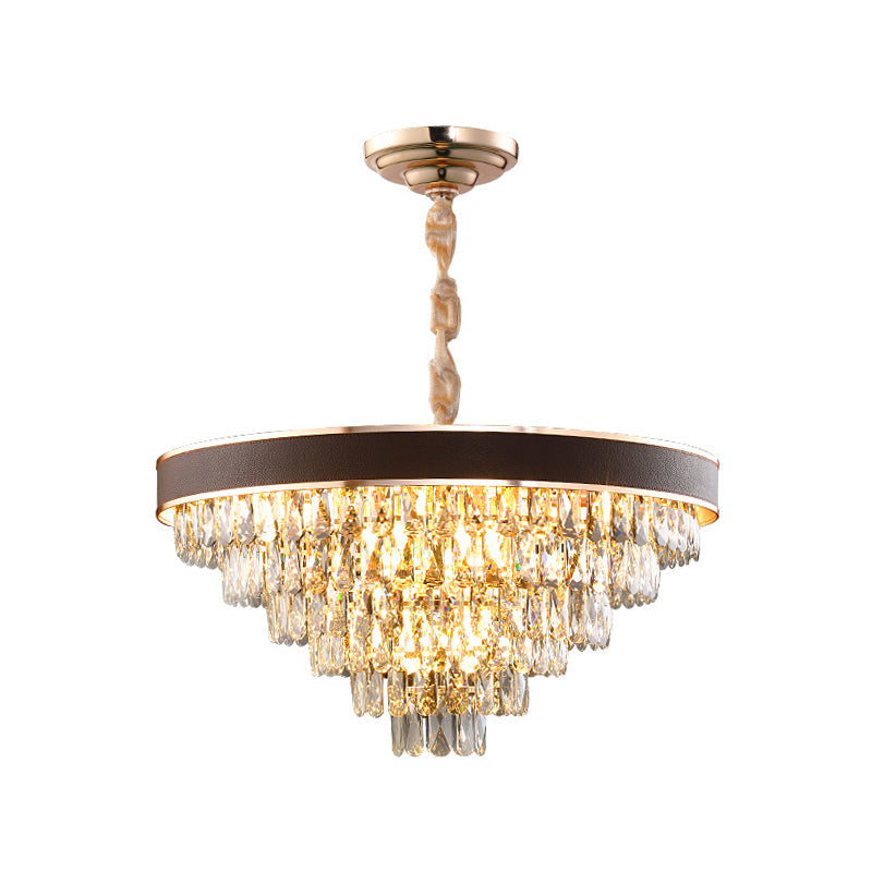 Tiered Crystal Block Chandelier - Black-Gold Pendant Light Fixture with 9/12 Lights, 19.5"/23.5" Wide