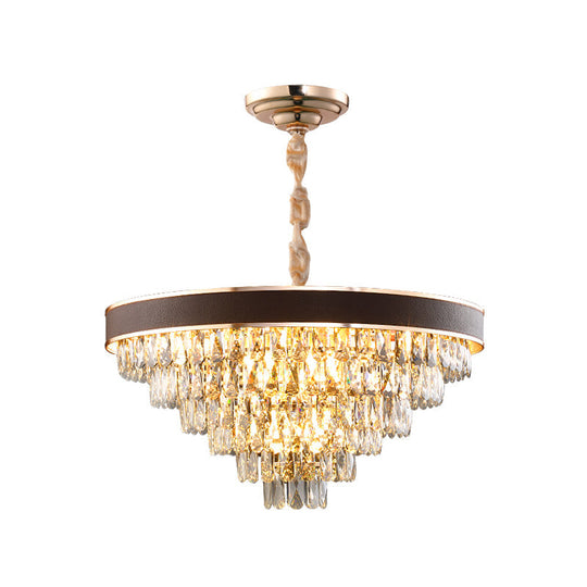 Tiered Crystal Block Chandelier - Black-Gold Pendant Light Fixture with 9/12 Lights, 19.5"/23.5" Wide