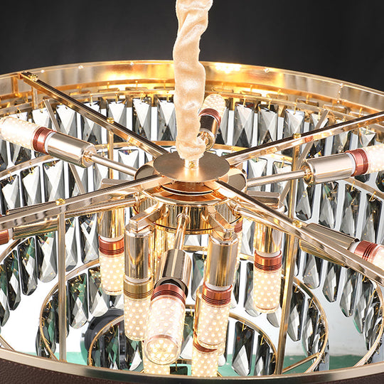 Tiered Crystal Block Chandelier - Black-Gold Pendant Light Fixture with 9/12 Lights, 19.5"/23.5" Wide