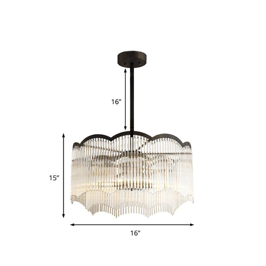 Lustre en cristal transparent/bleu - Design rond élégant, 3 lumières - Parfait pour la salle à manger