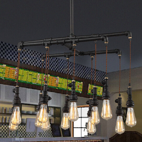 Lustre industriel rustique à LED en fer noir pour restaurants