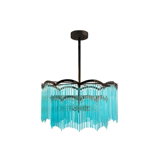 Lustre en cristal transparent/bleu - Design rond élégant, 3 lumières - Parfait pour la salle à manger