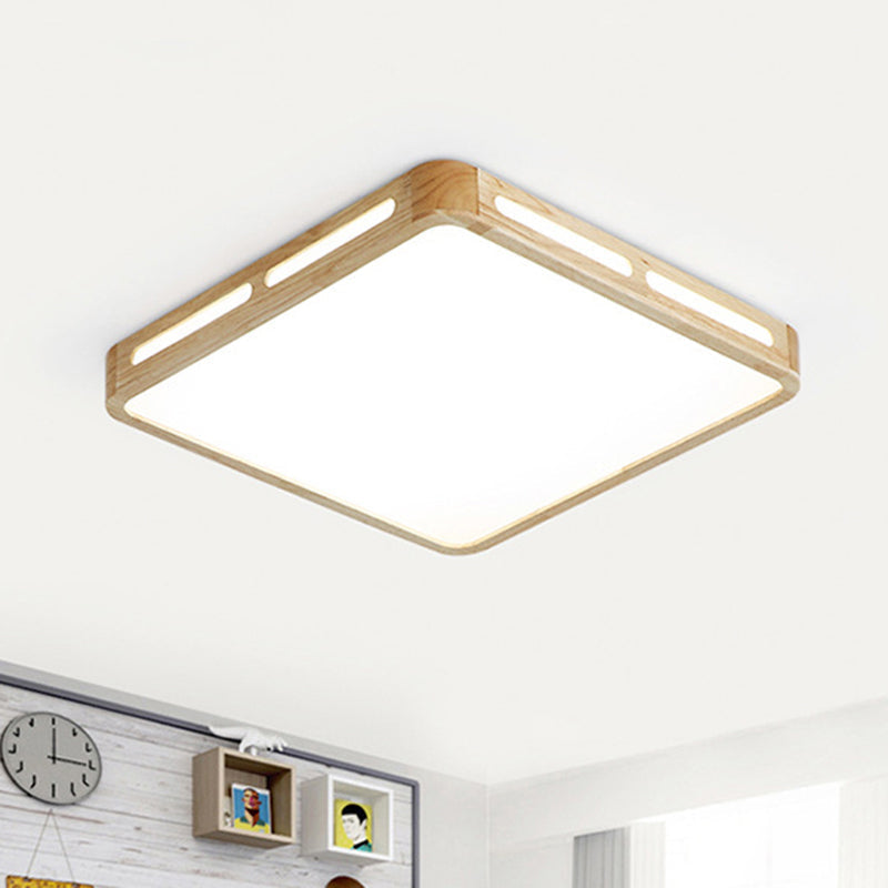 Japanese Square LED Wood Flush Mount Ceiling Light with Acrylic Shade - Bedroom Lighting