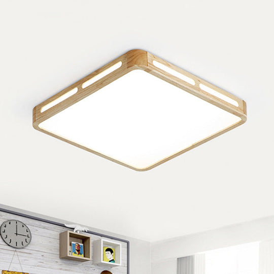 Japanese Square LED Wood Flush Mount Ceiling Light with Acrylic Shade - Bedroom Lighting