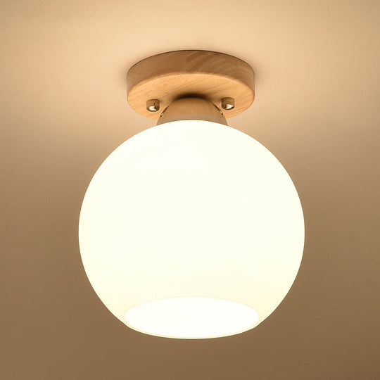 White Glass LED Flush Mount Lighting with Nordic Design – Shaded Entryway Ceiling Light Fixture