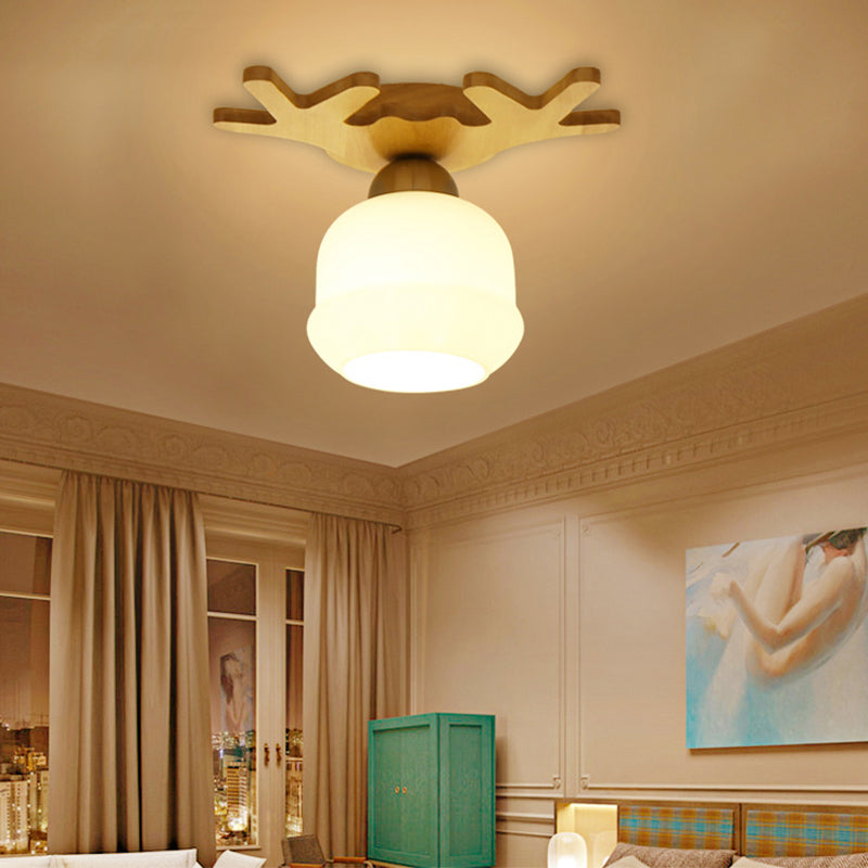 White Glass Led Flush Mount Lighting With Nordic Design Shaded Entryway Ceiling Light Fixture