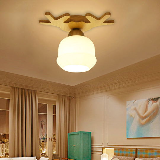 White Glass Led Flush Mount Lighting With Nordic Design Shaded Entryway Ceiling Light Fixture