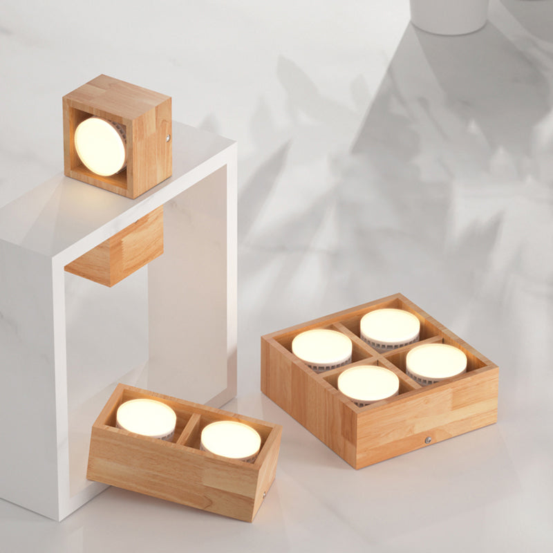 Contemporary Wood Flush Mount Ceiling Light With Led For Corridors