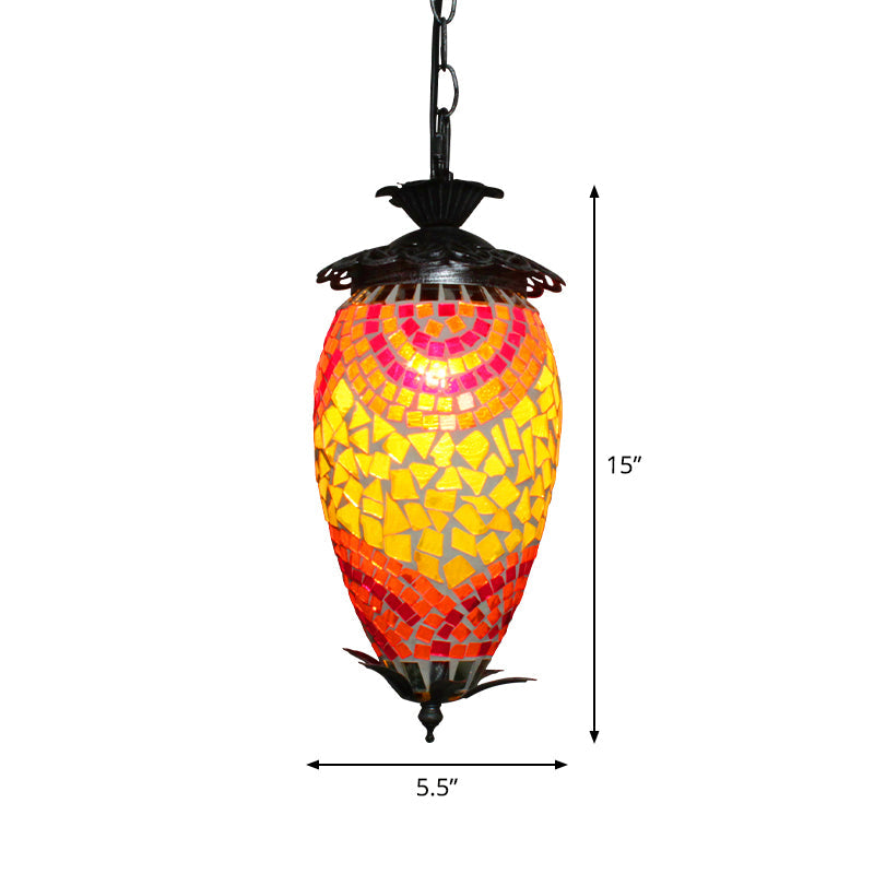 Retro Style Mosaic Stained Glass Hanging Light For Bars - Single-Bulb Ceiling Lighting Orange