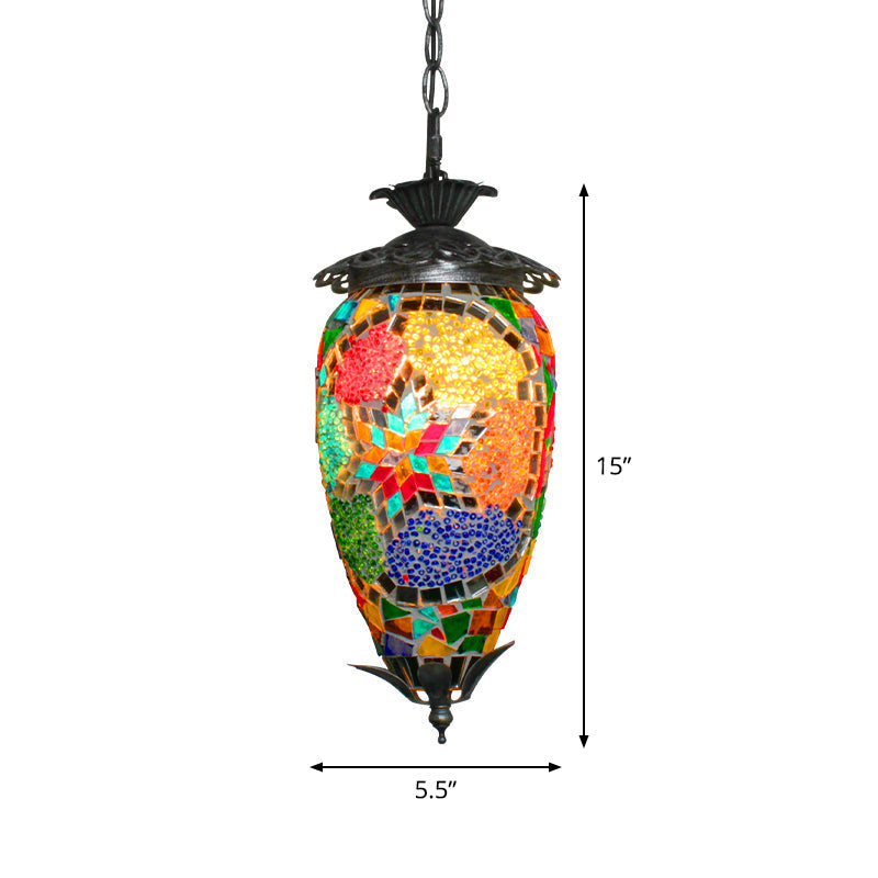 Retro Style Mosaic Stained Glass Hanging Light For Bars - Single-Bulb Ceiling Lighting Green