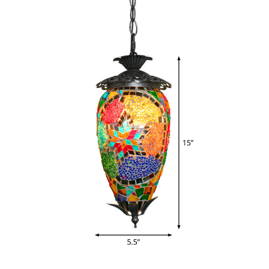 Retro Style Mosaic Stained Glass Hanging Light For Bars - Single-Bulb Ceiling Lighting Green