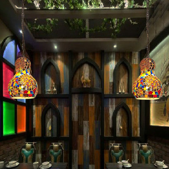 Traditional Stained Glass Pendant Ceiling Light - 1-Light Pear Suspension Lighting For Restaurants