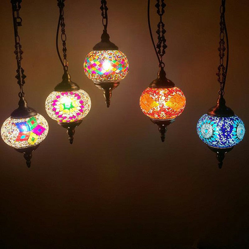 Classic Oblate Stained Glass Ceiling Pendant Light - Restaurant Hanging Lamp With 1 Bulb