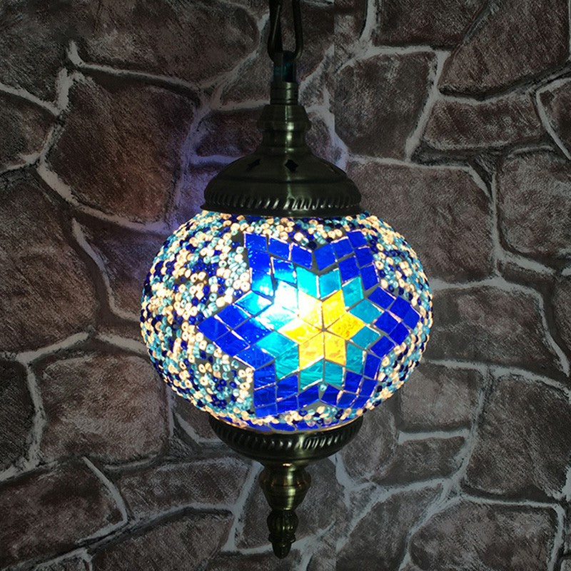 Classic Oblate Stained Glass Ceiling Pendant Light - Restaurant Hanging Lamp With 1 Bulb Royal