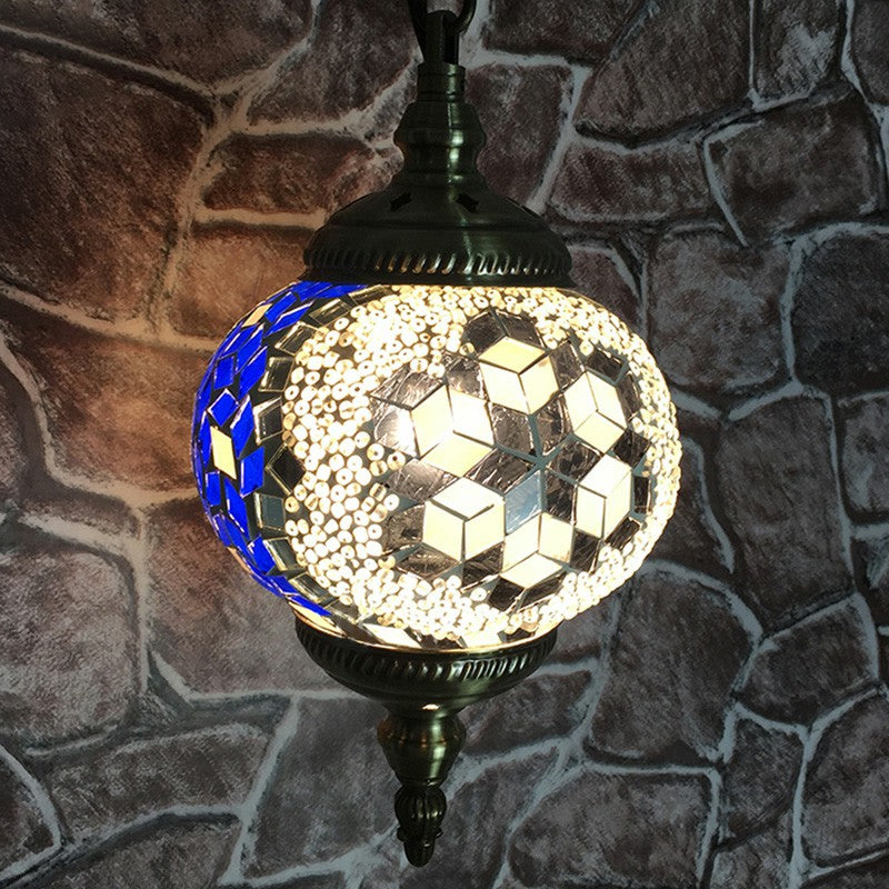 Classic Oblate Stained Glass Ceiling Pendant Light - Restaurant Hanging Lamp With 1 Bulb