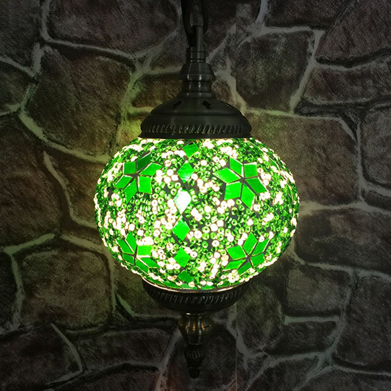 Classic Oblate Stained Glass Ceiling Pendant Light - Restaurant Hanging Lamp With 1 Bulb Green