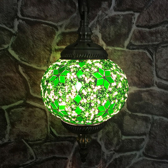 Classic Oblate Stained Glass Ceiling Pendant Light - Restaurant Hanging Lamp With 1 Bulb Green