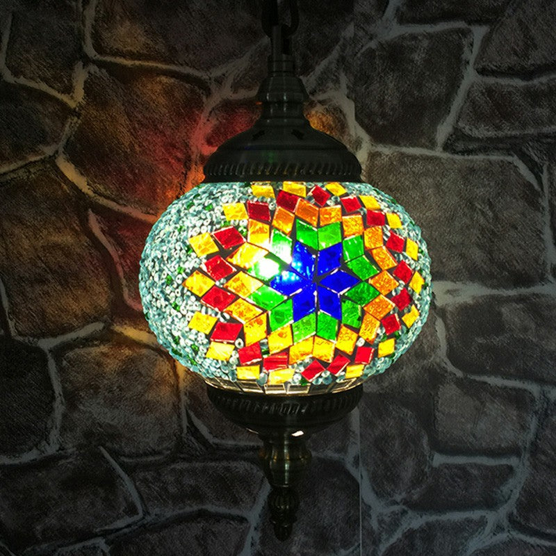 Classic Oblate Stained Glass Ceiling Pendant Light - Restaurant Hanging Lamp With 1 Bulb