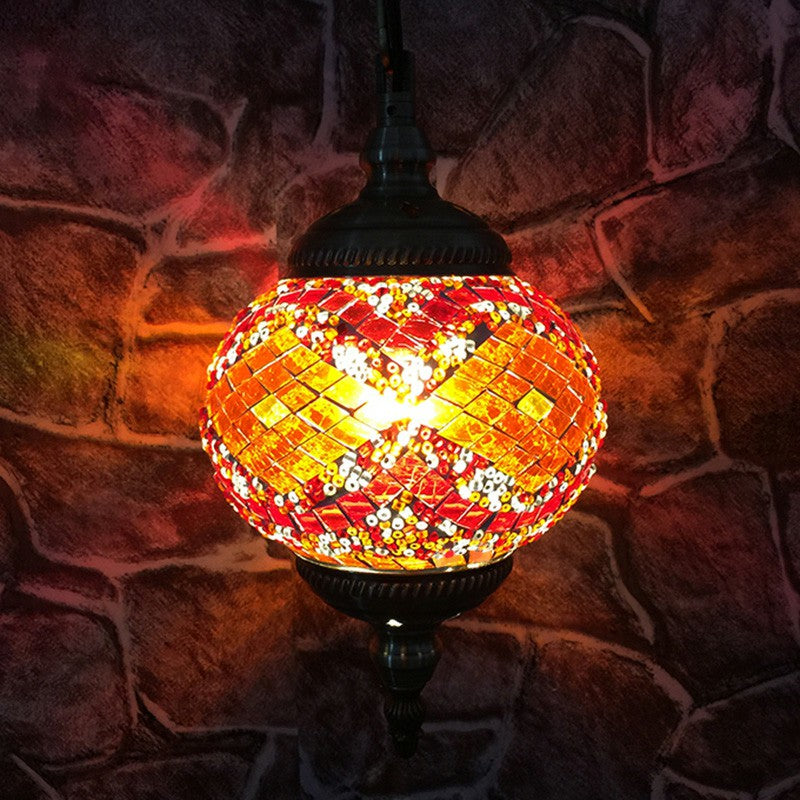 Classic Oblate Stained Glass Ceiling Pendant Light - Restaurant Hanging Lamp With 1 Bulb