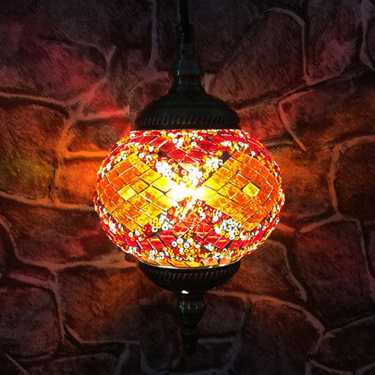 Classic Oblate Stained Glass Ceiling Pendant Light - Restaurant Hanging Lamp With 1 Bulb
