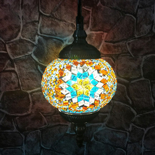 Classic Oblate Stained Glass Ceiling Pendant Light - Restaurant Hanging Lamp With 1 Bulb