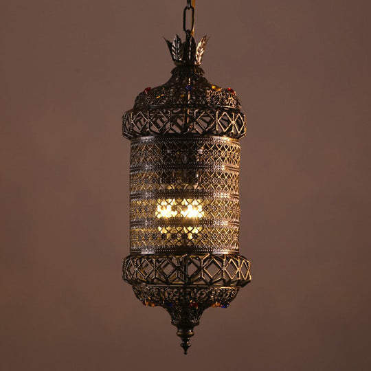 Bronze Carved Lantern Iron Suspension Pendant Ceiling Light With South-East Asian Influence - Ideal