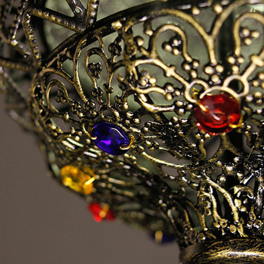 Bronze Carved Lantern Iron Suspension Pendant Ceiling Light With South-East Asian Influence - Ideal