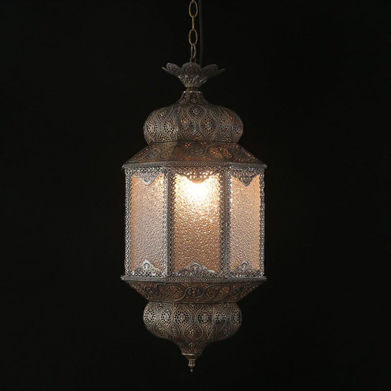 Retro Style Metal Carved Lantern Ceiling Light With 3 Bulbs In Bronze - Ideal For Restaurants
