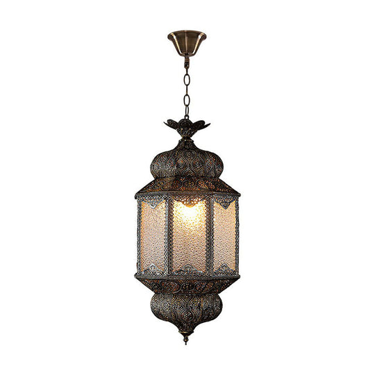 Retro Style Metal Carved Lantern Ceiling Light With 3 Bulbs In Bronze - Ideal For Restaurants