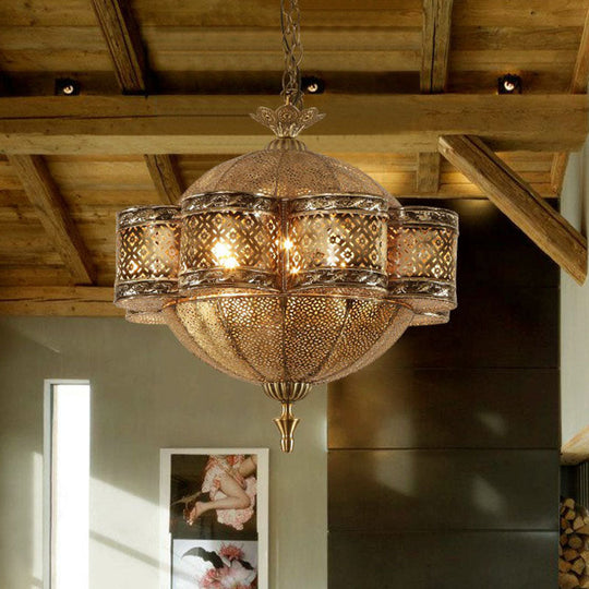 Bronze Metallic Cut-Out Ceiling Light - 6 Bulb Pendant For Southeast Asian Restaurants