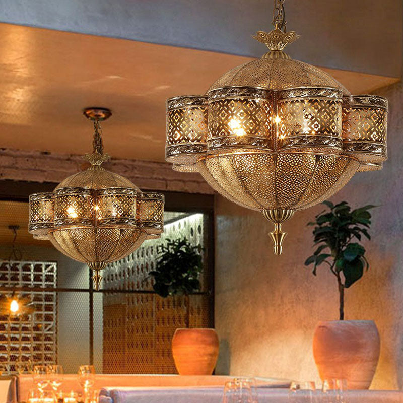 Bronze Metallic Cut-Out Ceiling Light - 6 Bulb Pendant For Southeast Asian Restaurants
