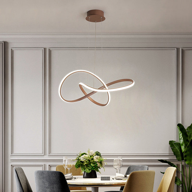 Gold Metallic Led Pendant Light With Seamless Curve Design For Contemporary Restaurants
