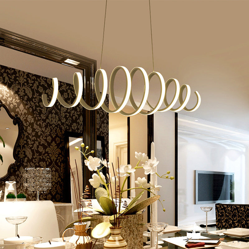 Lustre contemporain en spirale blanc avec acrylique et LED - Idéal pour les salles à manger