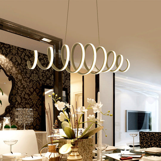 Lustre contemporain en spirale blanc avec acrylique et LED - Idéal pour les salles à manger