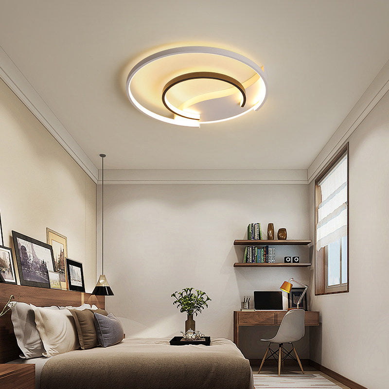Sleek LED Flush Mount Ceiling Light - Modern Acrylic Fixture for Bedroom or Living Room in Black & White