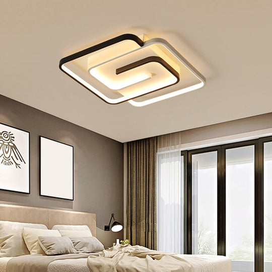 Black and White Acrylic Flush Ceiling Light - Modern Geometric Style with LED Fixture