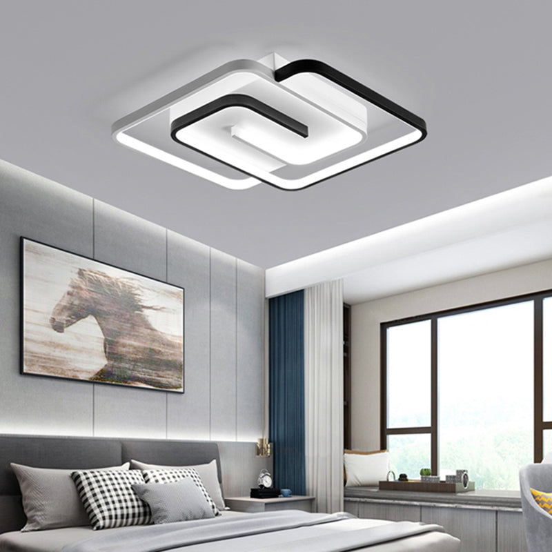 Black and White Acrylic Flush Ceiling Light - Modern Geometric Style with LED Fixture
