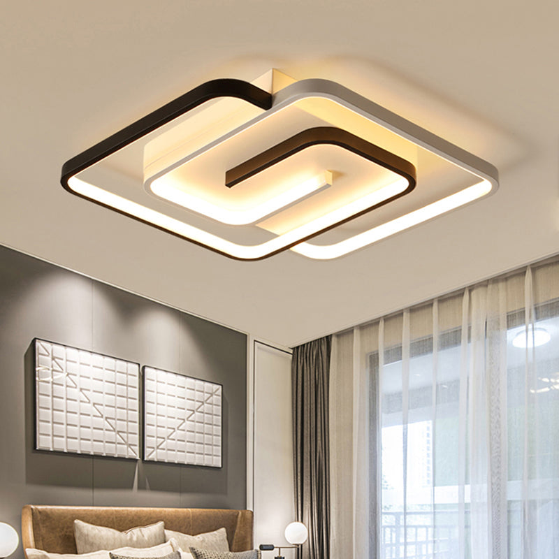 Black and White Acrylic Flush Ceiling Light - Modern Geometric Style with LED Fixture