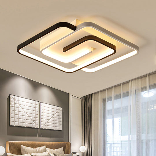 Black and White Acrylic Flush Ceiling Light - Modern Geometric Style with LED Fixture