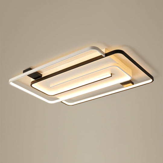Black and White Acrylic Flush Ceiling Light - Modern Geometric Style with LED Fixture