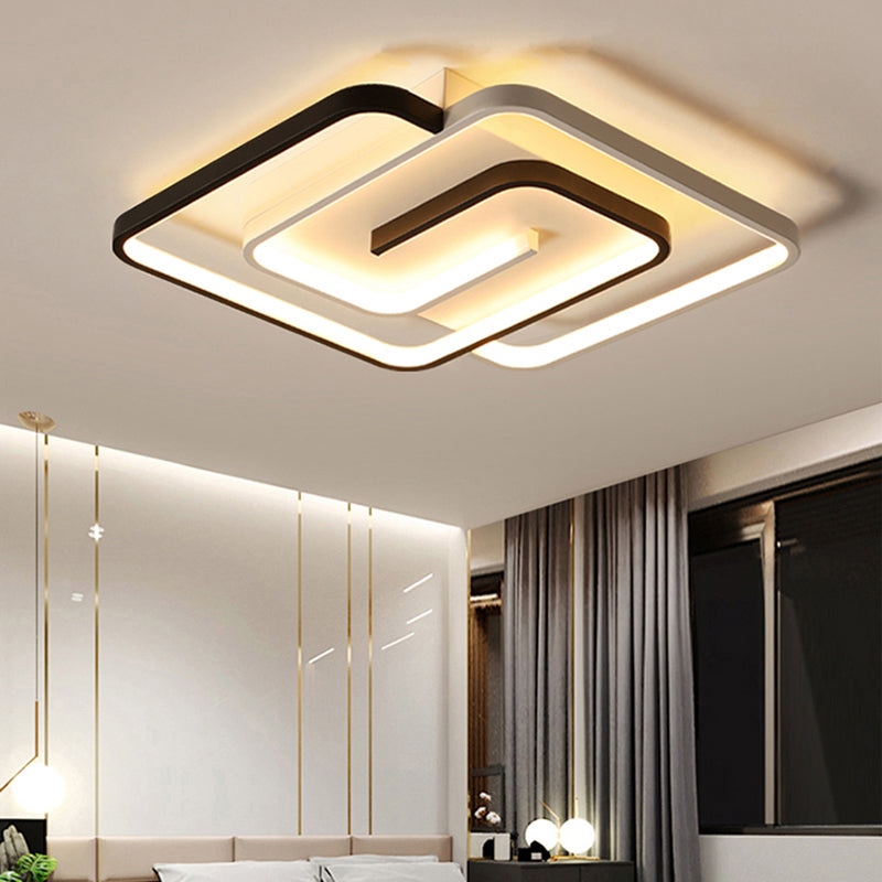 Black And White Acrylic Flush Ceiling Light - Modern Geometric Style With Led Fixture