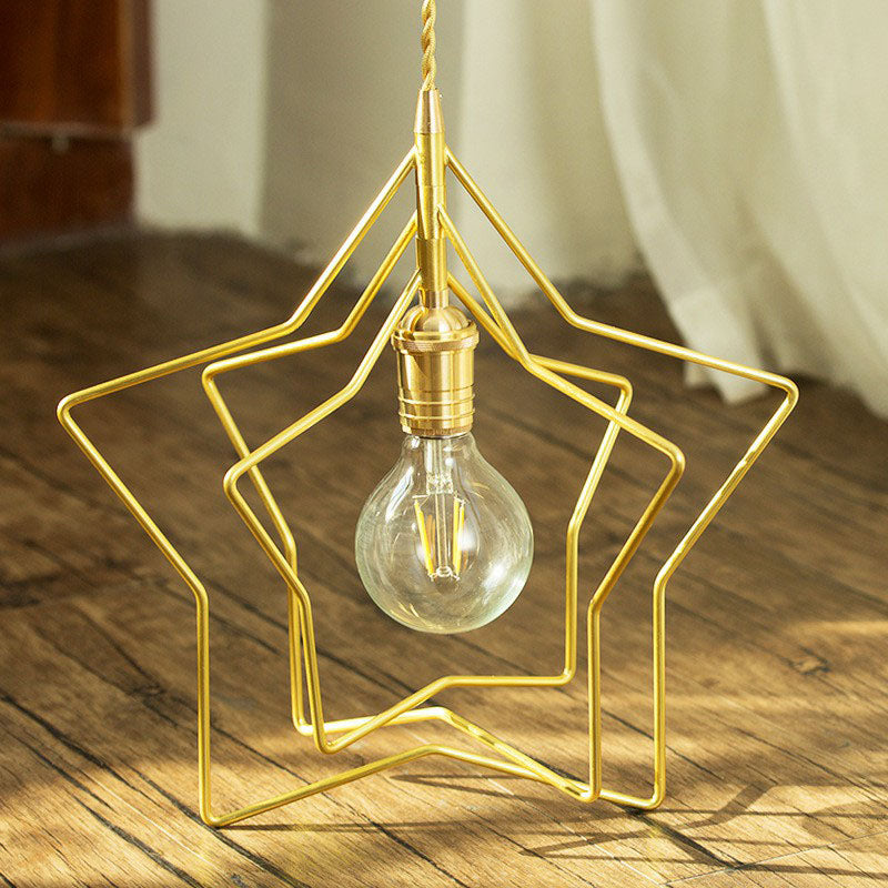 Gold Retro Star Frame Iron Pendant Light For Restaurants