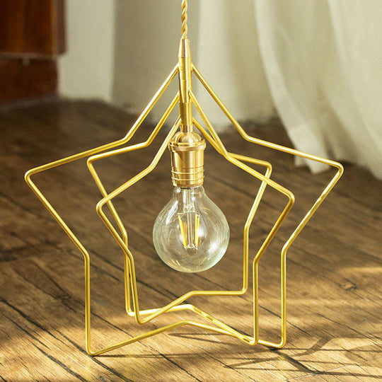 Gold Retro Star Frame Iron Pendant Light For Restaurants