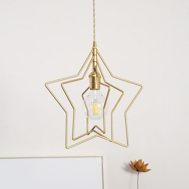 Retro Style Gold Iron Suspension Pendant Ceiling Light - Star Frame Design, Ideal for Restaurants